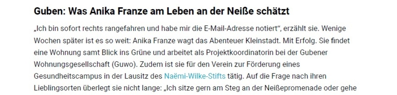 Artikel zum Probewohnen in Guben 2025 in der Lausitzer Rundschau