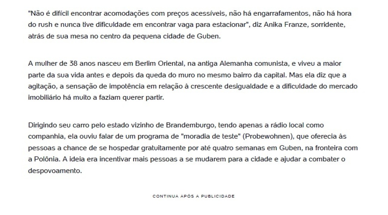 Artikel zum Probewohnen Guben auf noticias.uol.com
