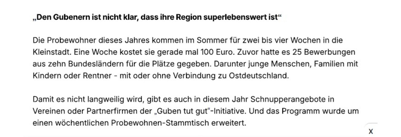 Arktikel Probewohnen Guben auf focusonline