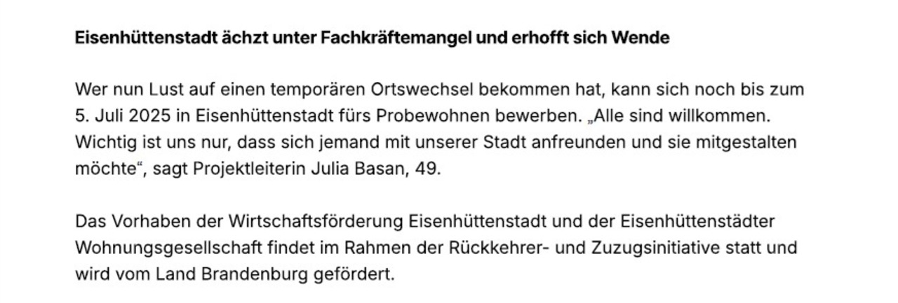 Arktikel Probewohnen Guben auf focusonline