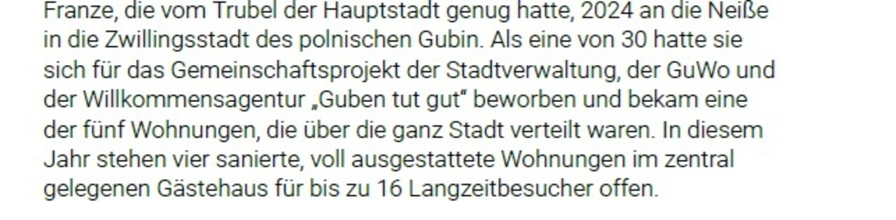 Arktikel Probewohnen Guben auf supperillu.de