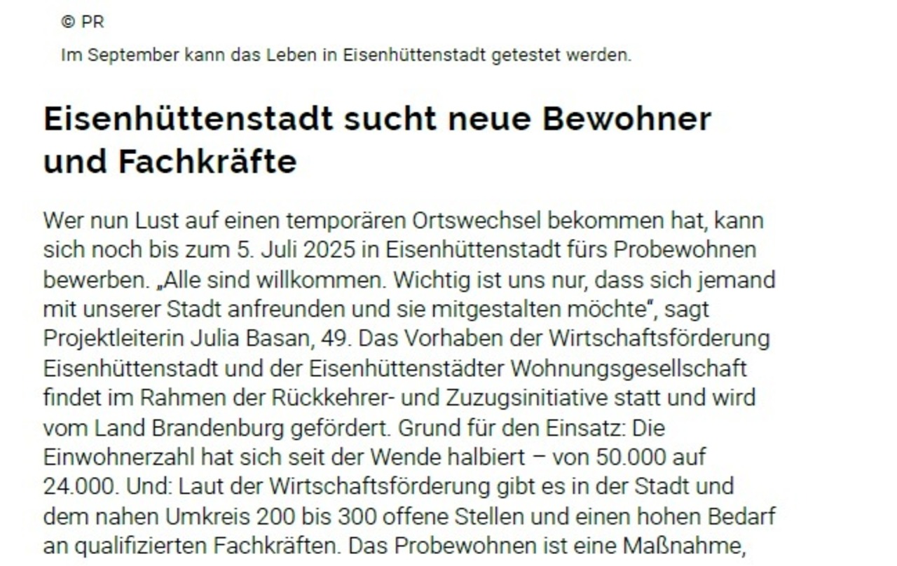 Arktikel Probewohnen Guben auf supperillu.de