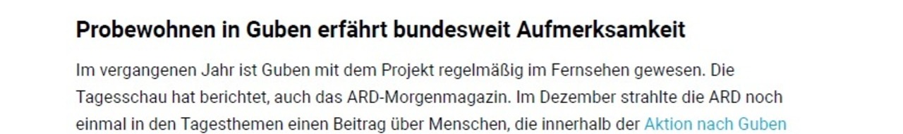 Artikel zum Probewohnen 2025 in Guben Lausitzer Rundschau