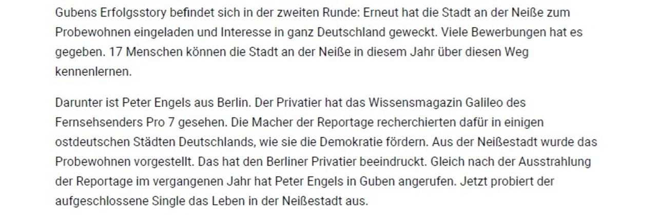 Artikel zum Probewohnen 2025 in Guben Lausitzer Rundschau