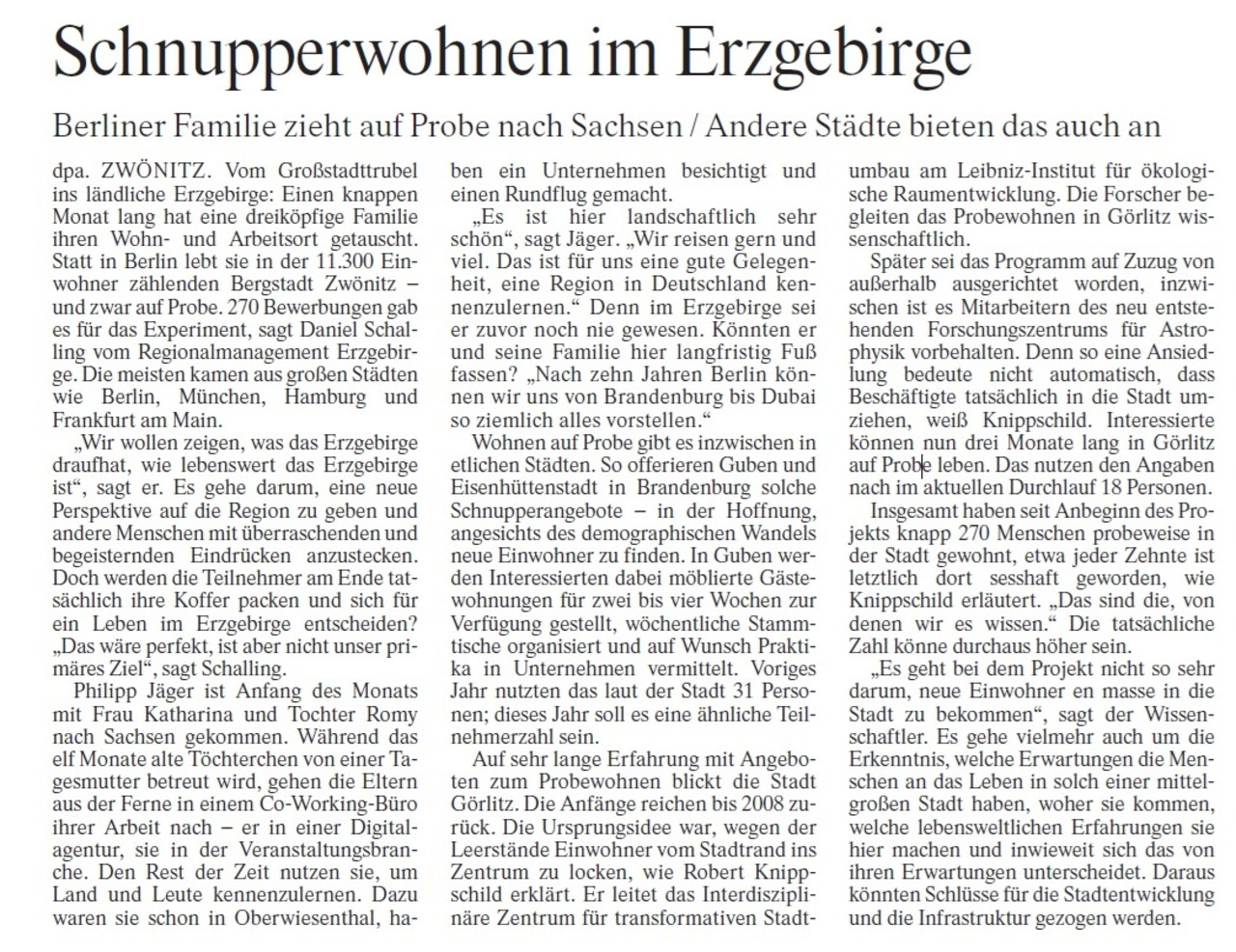 Artikel Probewohnen in der F.A.Z.