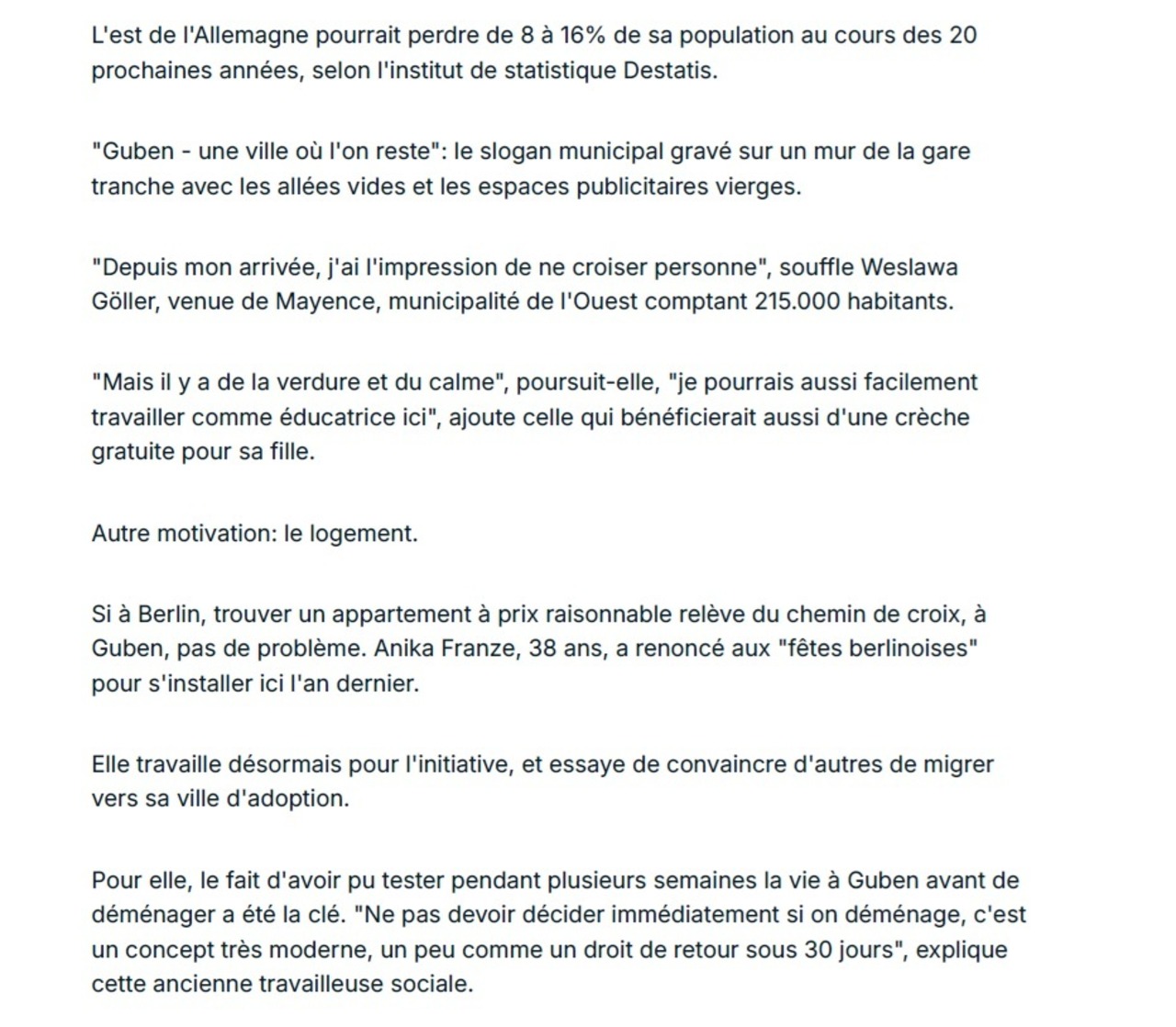 Artikel zum Probewohnen in Guben France24